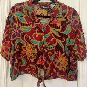 Sag Harbor Vintage Women's Unique Floral Button-Up Tie-Front Blouse! Sz Med